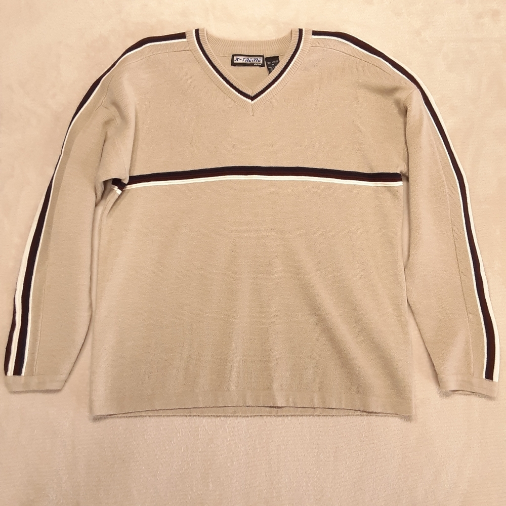 X-Treme Gear Mens V-Neck Acrylic Sweater Sz.Medium Beige/Pullover